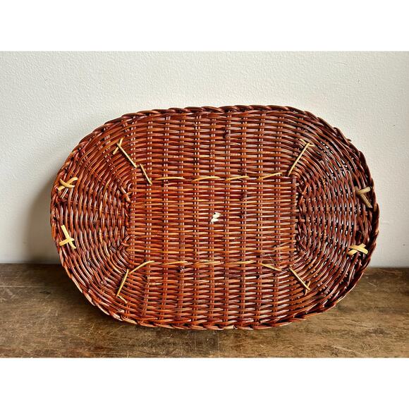 Vintage Brown Rattan Wicker Oval Divided Serving Tray with Handles - Picture 6 of 6